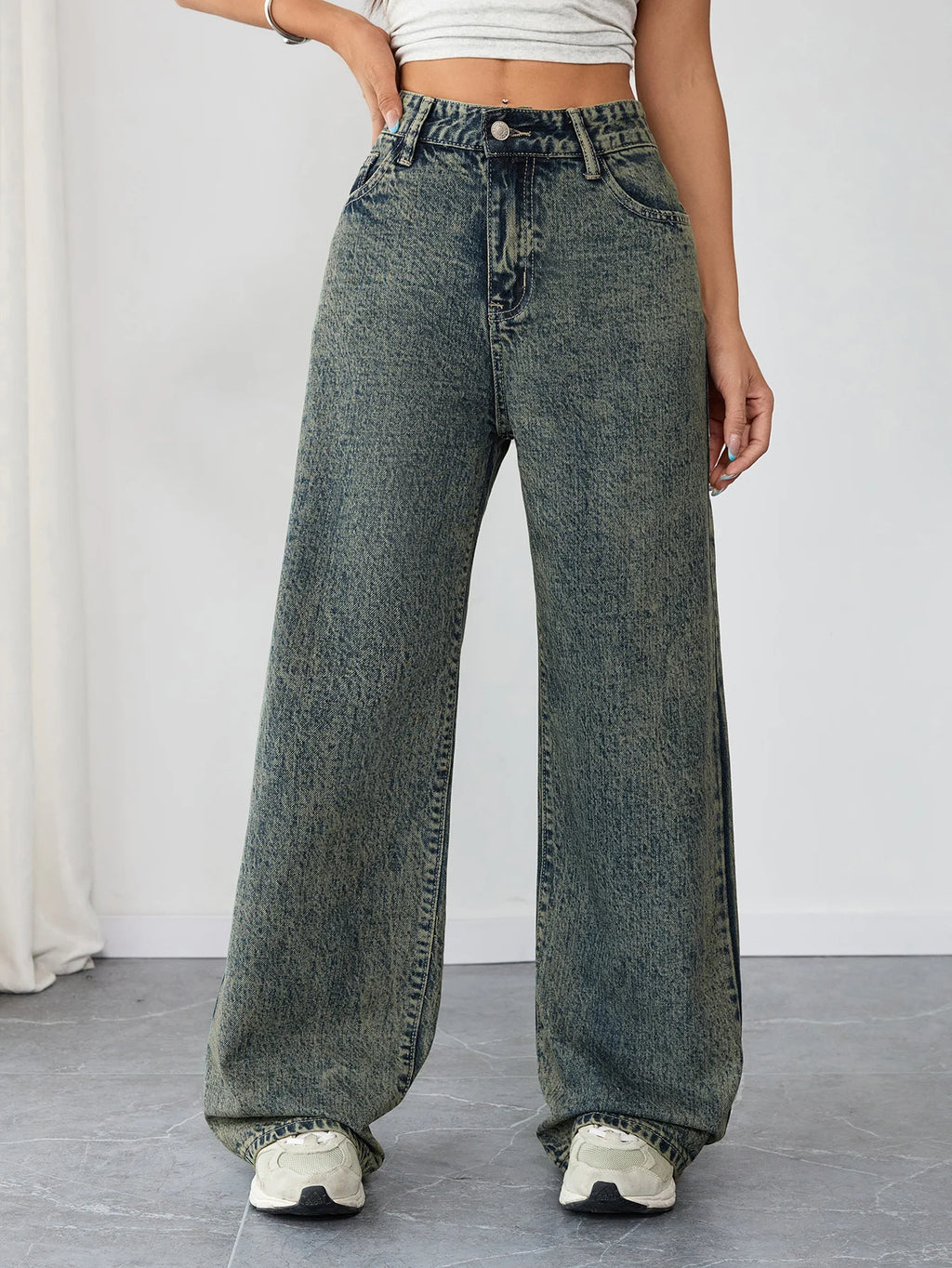 Chic Loose Fit Wide Leg Denim Jeans for Women High Waist Flattering Pants