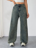 Chic Loose Fit Wide Leg Denim Jeans for Women High Waist Flattering Pants