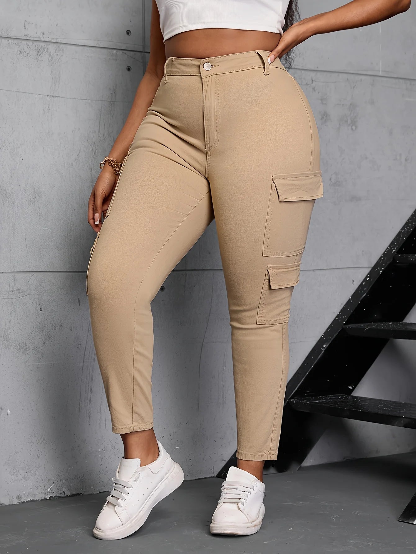 High Waisted Straight Cargo Jeans for Women Stretch Casual Streetwear
