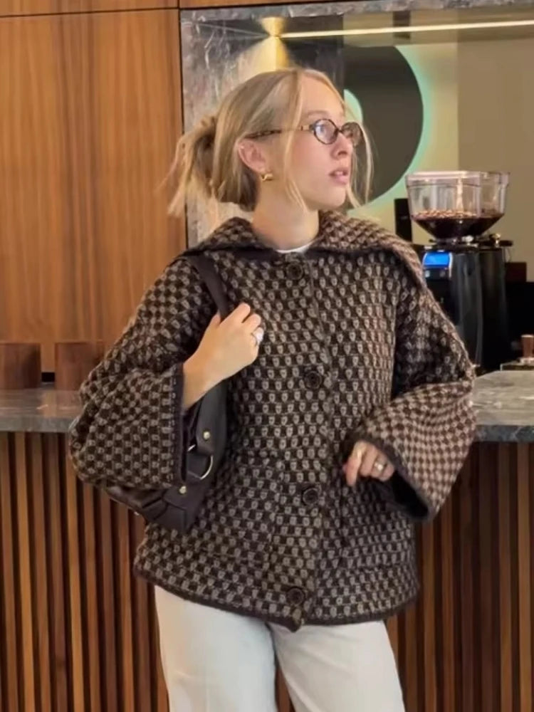 Autumn Brown Long Sleeve Knitted Cardigans Women