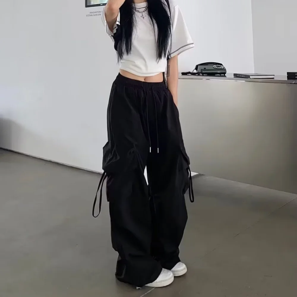 Loose Wide Leg Pants High Street Y2K Retro Hip Hop Solid Sweatpant Casual Women Cargo Commute Jogger Trousers