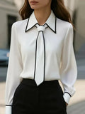 Blouse Fashion Shirt Formal Bow Tie Long-sleeve Contrasting