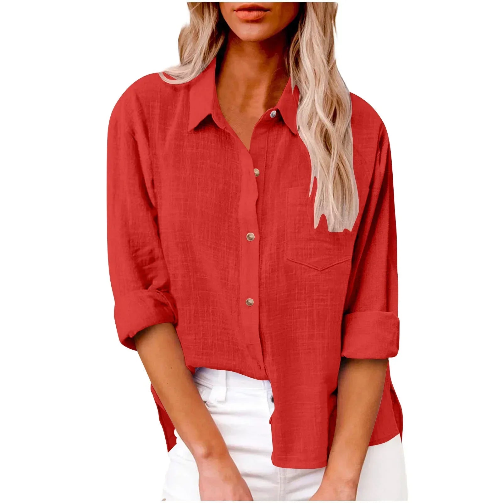Cotton Linen Long Sleeve Shirts for Women T Shirt Solid Fashion T-Shirt