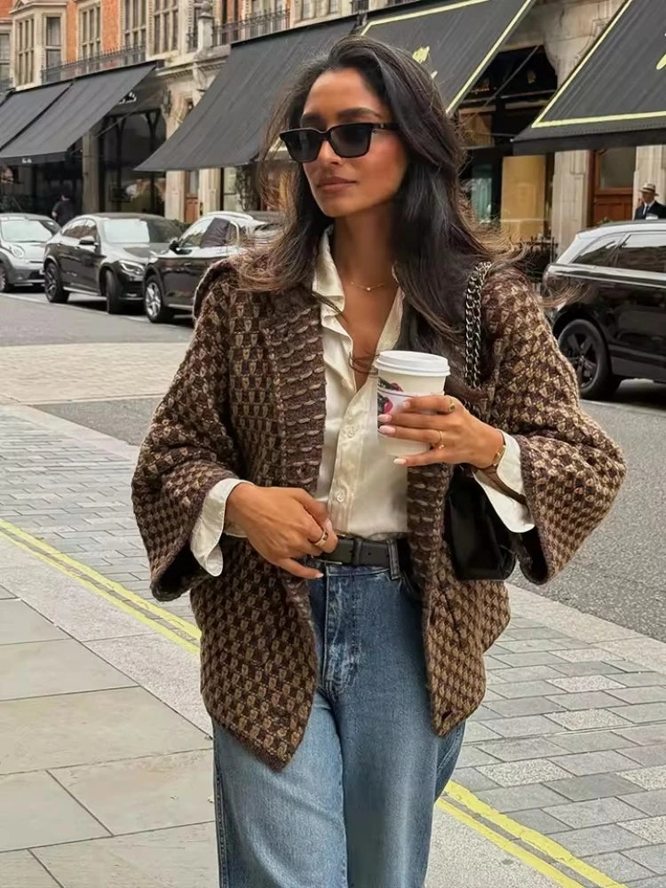 Autumn Brown Long Sleeve Knitted Cardigans Women