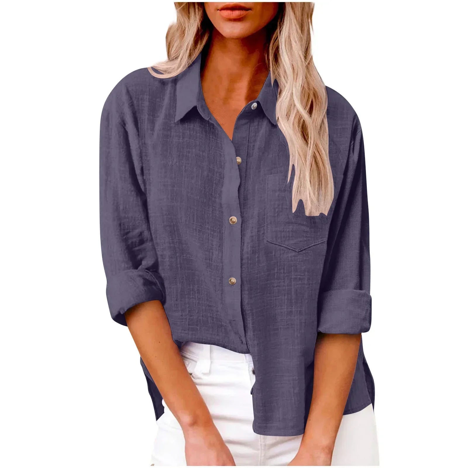 Cotton Linen Long Sleeve Shirts for Women T Shirt Solid Fashion T-Shirt