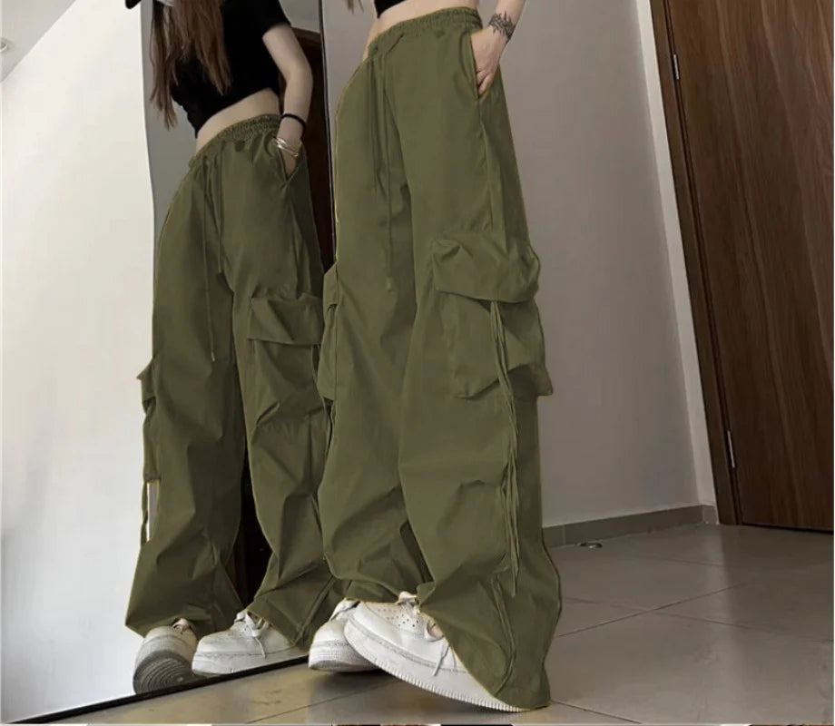 Loose Wide Leg Pants High Street Y2K Retro Hip Hop Solid Sweatpant Casual Women Cargo Commute Jogger Trousers