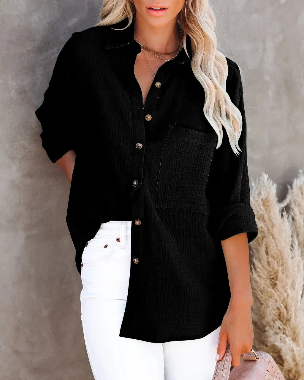 Women's Long Sleeve Collared Button Down Work Shirts Ladies Tops Casual Blouse