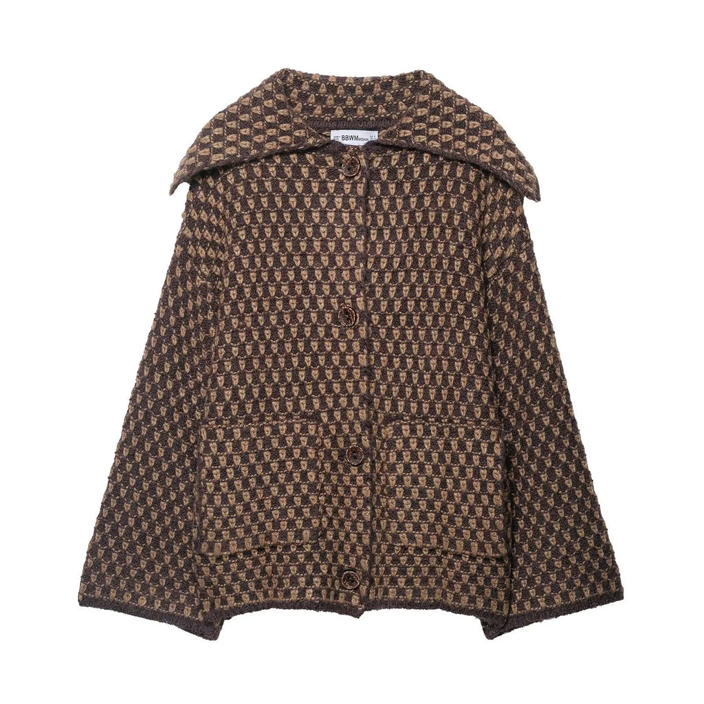 Autumn Brown Long Sleeve Knitted Cardigans Women
