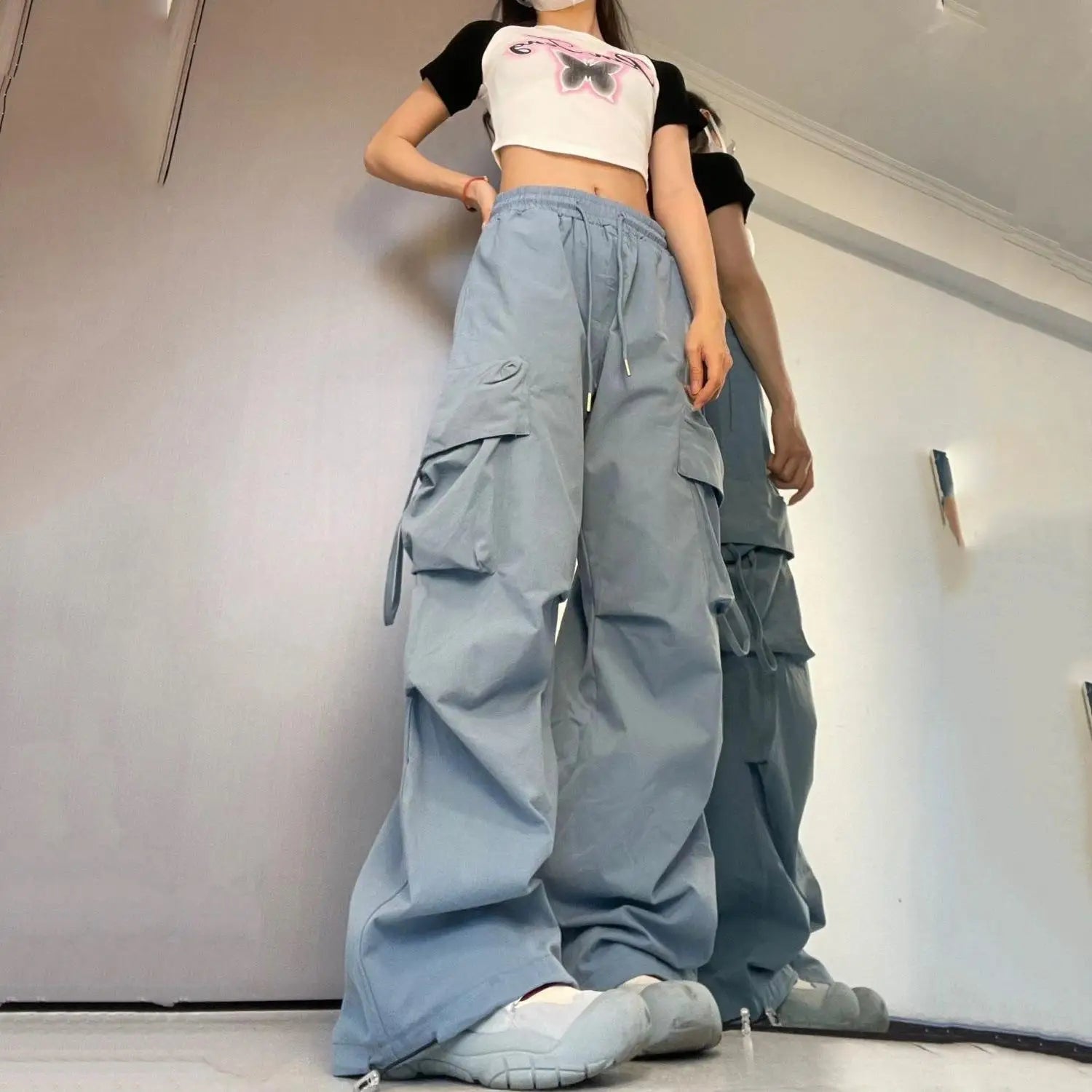 Loose Wide Leg Pants High Street Y2K Retro Hip Hop Solid Sweatpant Casual Women Cargo Commute Jogger Trousers