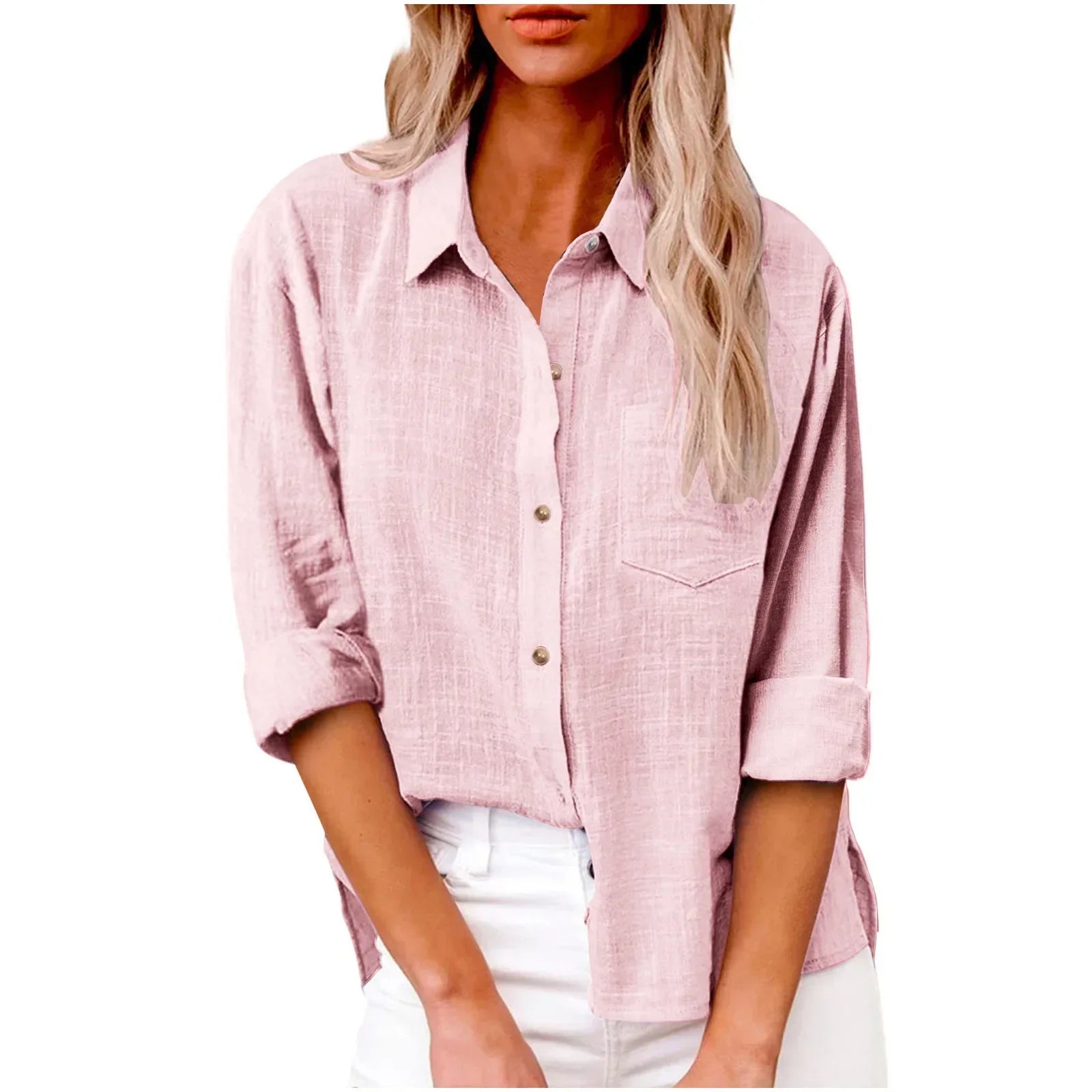 Cotton Linen Long Sleeve Shirts for Women T Shirt Solid Fashion T-Shirt