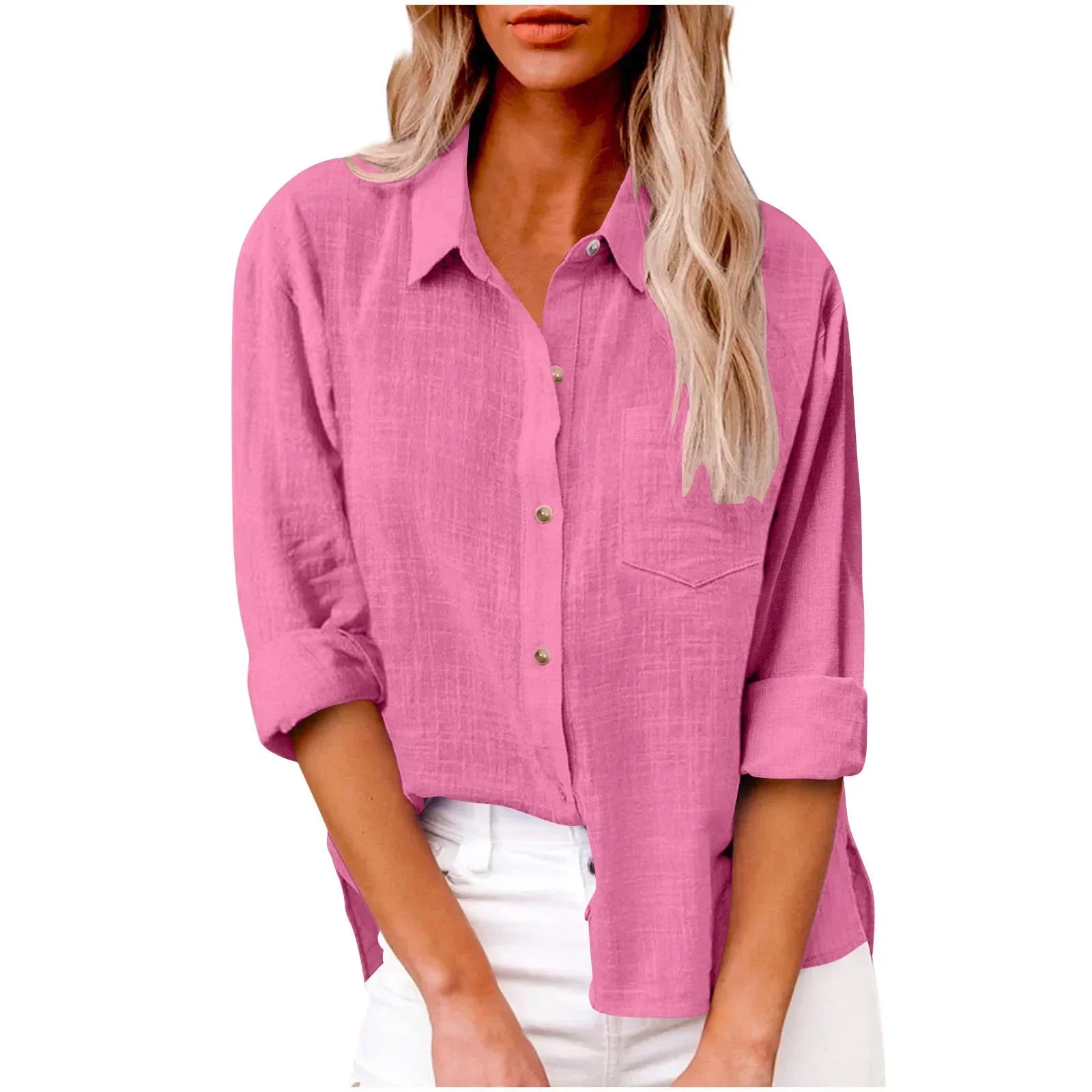 Cotton Linen Long Sleeve Shirts for Women T Shirt Solid Fashion T-Shirt