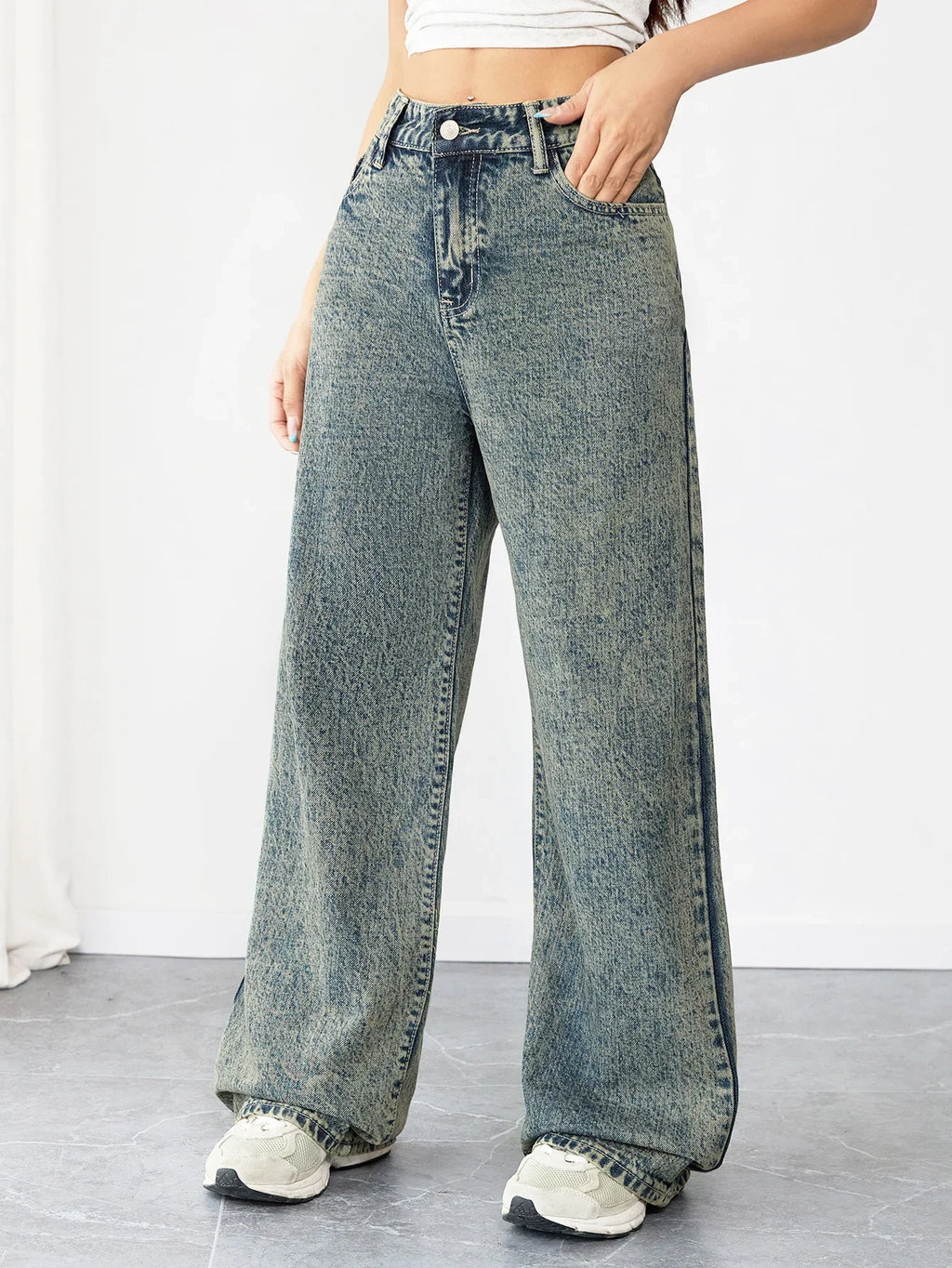Chic Loose Fit Wide Leg Denim Jeans for Women High Waist Flattering Pants