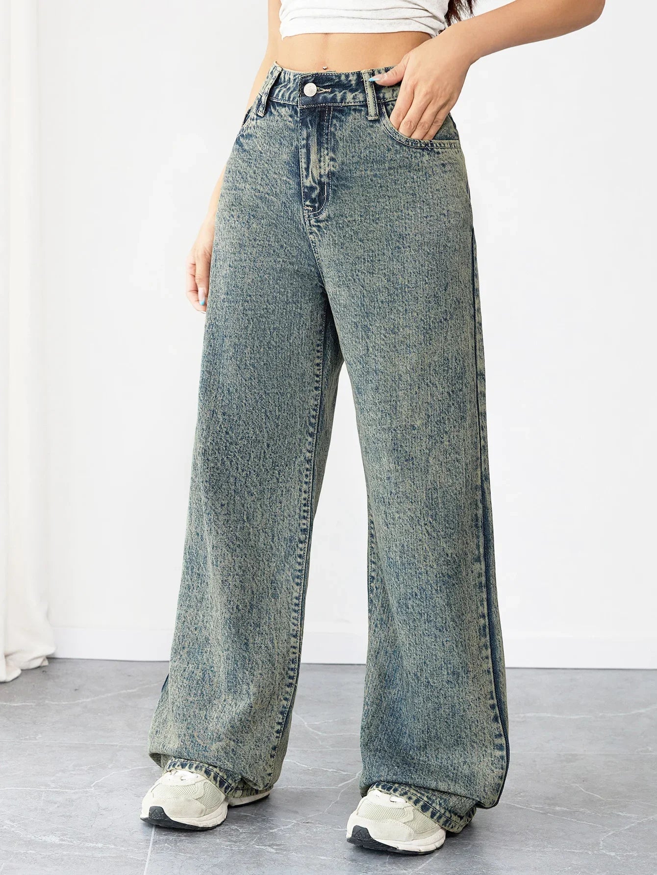 Chic Loose Fit Wide Leg Denim Jeans for Women High Waist Flattering Pants