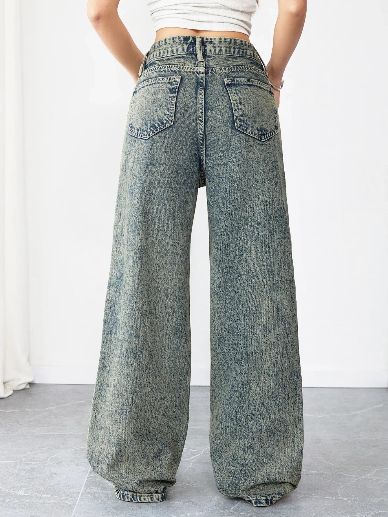 Chic Loose Fit Wide Leg Denim Jeans for Women High Waist Flattering Pants